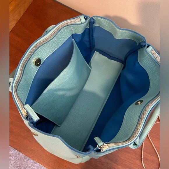 Robin’s Egg Blue Clarks Bag with Cutouts and Zipper Pockets - Picture 8 of 12